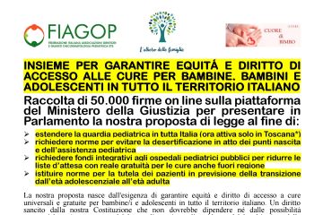 Raccolta firme online per proposta di legge per cure bambini e ragazzi